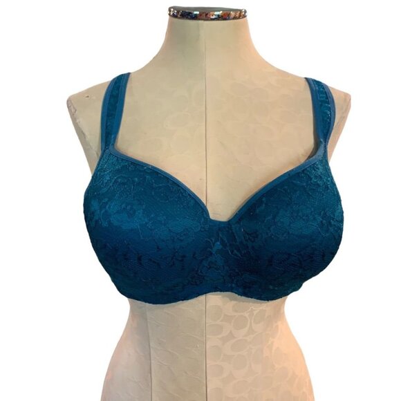 40DD Avenue Body Teal Lace Underwire Bra Padded Adjustable Strap - Picture 2 of 6